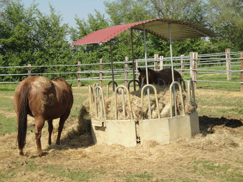 portaballone per fieno antispreco rotondo con tettoia